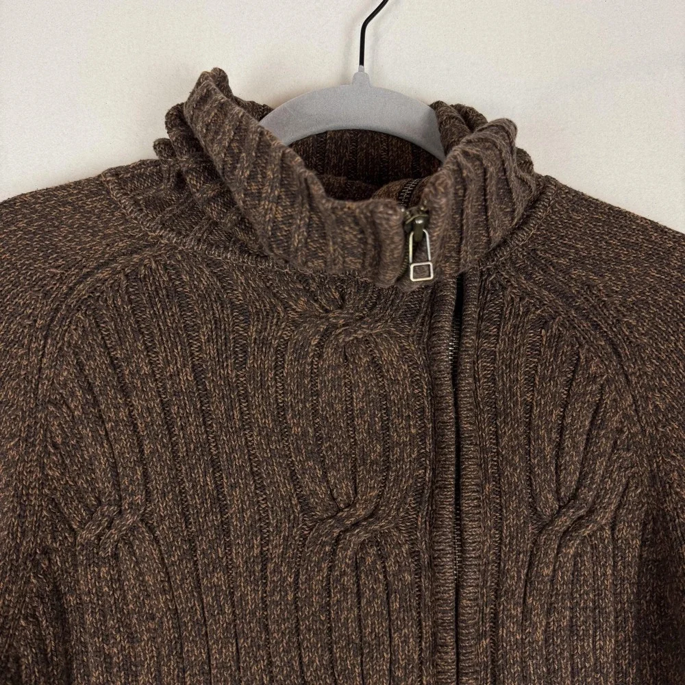 Valerie Stevens Sweater Womens Small Brown Full Zip Mock‎ Neck Cable Knit